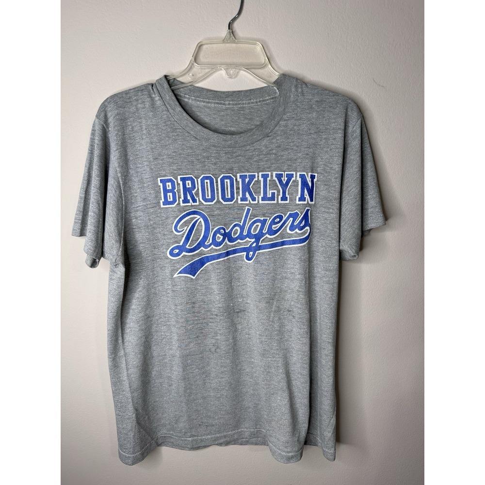 Vintage Brooklyn Dodgers Gray Mens T Shirt Single Stitch Graphic Tee Medium